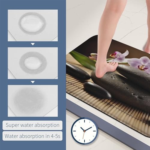 Soft Diatomaceous Earth Zen Stone Bath Mat 20x32 Absorbent Quick Dry Stone Bath Mats 0.15" Ultra Thin Non-Slip Bathroom Rug with Rubber Backing Easy Clean Floor Mat for Shower Entryway - size: 1'8" x 2'8" (Rectangular)