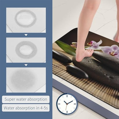 Soft Diatomaceous Earth Zen Stone Bath Mat 20x32 Absorbent Quick Dry Stone Bath Mats 0.15" Ultra Thin Non-Slip Bathroom Rug with Rubber Backing Easy Clean Floor Mat for Shower Entryway - size: 1'8" x 2'8" (Rectangular)