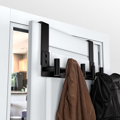 WUIVIUT Over The Door Hooks Door Hanger for Hanging, Heavy Duty Rack Bathroom Hook for Clothes, Coat (5 Hook, Fits 1-3/4'' Thick) - size: T Shape 5 Hook, Black