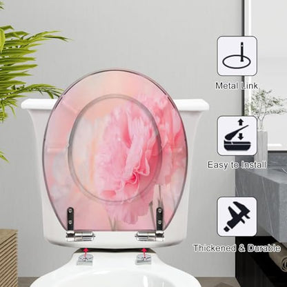 Round Toilet Seat Pink Flowers Bouquet light pink soft Resin Toilet Seat Slow Quiet Close with Quick-Release Hinges Toilet Seat with Cover Easy to Clean Install - color: Multi6, size: 16.5"x14.5"