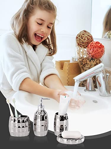 Silver Bathroom Accessory Set, Mosaic Ceramic Bathroom Accessories Set Include Lotion Dispenser, Toothbrush Holder Tumbler, and Soap Dish - color: Silver 015
