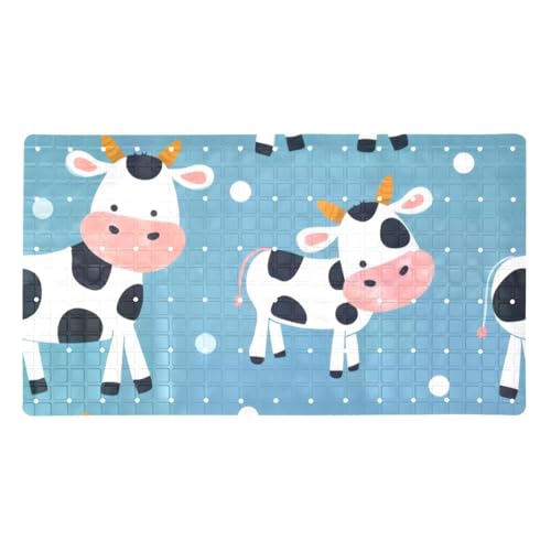 Non Slip Bathtub and Shower Mat 26.8x15.1 inch, Bath Mat with Quick Dry Drain Holes and Suction Cups, Soft Comfortable Safe Bathroom Mat for Bath Tub, Cute Cows - color: Multi 13