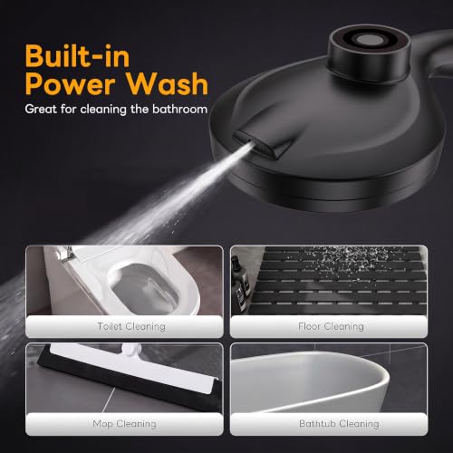 High Pressure Handheld Shower Head Matte Black- Anti-clog Nozzles, Built-in Power Wash to Clean Tub, Wall & Overhead Brackets,Magnetitc Rainfall Showerhead hand held - color: Black