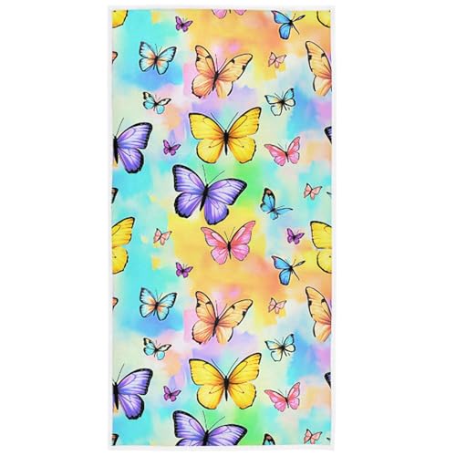 Pfrewn Colored Tropical Butterflies Rainbow Hand Bath Towels Soft Absorbent Bathroom Guest Towel Hanging Kitchen Dish Towel for Home Decor 16x30 in - color: Tropical Butterflies