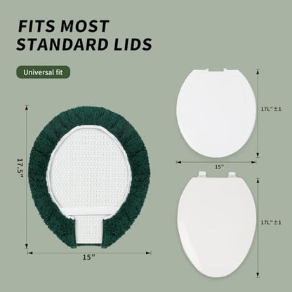 Soft Microfiber Toilet Lid Cover 17.5" x 15" Machine Washable | Solid Toilet Seat Cover Adjustable Rubber Backing Fits Most 16 -17.5" L x 14-16" W Round Oblong and Elongated Toilet Seat - color: Dark Green