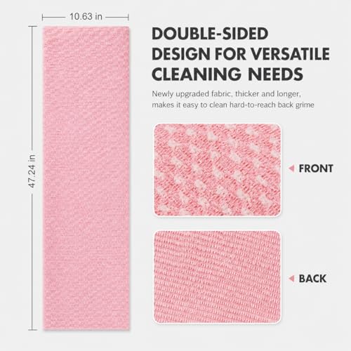 1Pack Pink Japanese Exfoliating Scrub Towel 120CM Long Back Scrubber | Soft 3D Weaving Washcloth for Sensitive Skin - color: Pink