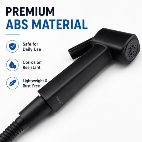 Handheld Bidet Sprayer for Toilet, Lockable Push Button, High Pressure Bathroom Sprayer, Cloth Diaper & Personal Hygiene Sprayer, Tank Mount No-Drill Install, Stainless Hose Set, Black Color - color: Black