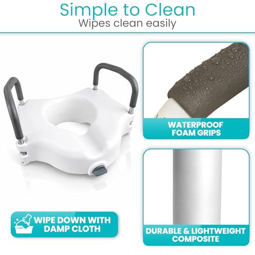 Vive Raised Toilet Seat - 5" Portable, Elevated Toilet Seat Riser | Extender - Elongated and Standard Fit Commode Lifter - Bathroom Safety Extender Assists Disabled, Elderly, Seniors - style: Universal Size w/ Handles
