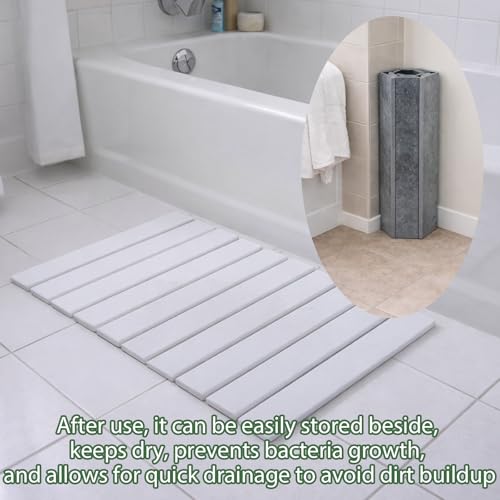 Foldable Stone Bath Mat, 23x15 Inch White Stone Bathmat Quick Dry, Diatomaceous Earth Mats Water Absorbing Diatomite Self Drying Mats, Multi-purpose Drying Mat for Kitchen Counter Dish Bathroom Dry - color: White