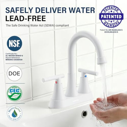 Bathroom Faucet, Hurran 4 inch Centerset 2-Handle Lead-Free, White | Bathroom Sink Faucet with Pop-up Drain and Supply Lines, Stainless Steel Faucet for Vanity RV Restroom Laundry Outdoor Sink - color: White