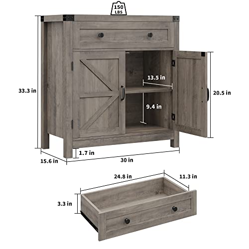 HOSTACK Kitchen Storage Cabinet, Farmhouse Coffee Bar Cabinet, Ash Gray | Small Buffet Cabinet with Doors & Wide Drawer, Wood Sideboard Buffet, Entry Table w/ Adjustable Shelf for Dining Living Room - color: Ash Grey