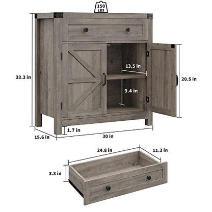 HOSTACK Kitchen Storage Cabinet, Farmhouse Coffee Bar Cabinet, Ash Gray | Small Buffet Cabinet with Doors & Wide Drawer, Wood Sideboard Buffet, Entry Table w/ Adjustable Shelf for Dining Living Room - color: Ash Grey
