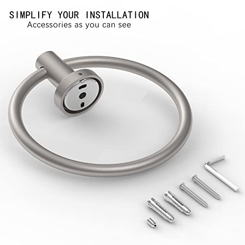 RARXTR Brushed Nickel Towel Ring, Hand Towel Holder for Bathroom Kitchen Modern Rounded Base Wall Mount SUS304 Stainless Steel - color: Brushed Steel