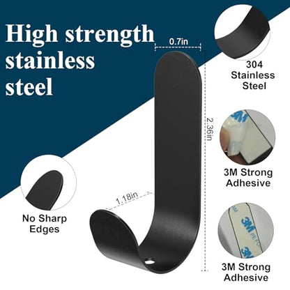 ATDOALL Adhesive Towel Hooks, 20 PCS Stainless Steel Self Adhesive Wall Hooks, Black Heavy Duty Shower Hook, Waterproof Oilproof Rustproof for Bathroom, Kitchen, Living Room - color: Black