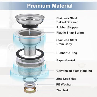 ZM Deep Locking Kitchen Sink Basket Strainer with Stopper, 3-1/2” - style: Deep Locking