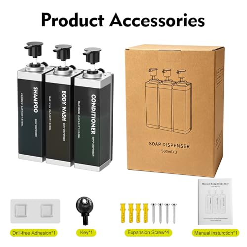 3 Chamber Wall Mount Shampoo and Conditioner Dispenser | 17oz Per Chamber Key Lock Large Pump Refillable ABS Bottle Set For Bathroom Hotel Gym RV Daily Use Silver - color: Silver, size: 3