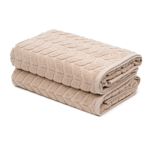 BAGNO MILANO Turkish Cotton Bath Towels, Hand Towels - Soft Plush Jacquard Collection - Highly Absorbent Towel Set (Sand Beige, 4 Pcs Hand Towel Set) - color: Sand Beige, size: 4 pcs Hand Towel Set