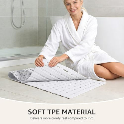 OTHWAY Non Slip Shower Mats, 36.6" x 16.9" Shower Mats for Inside Shower, Soft TPE Bath Mat for Tub Non Slip, Anti Slip Shower Floor Mat with Suction Cups, Machine Washable Shower Stall Mat, White - color: White