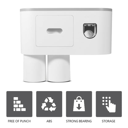 Wall Mounted Toothbrush Holder Set with Toothpaste Dispenser 2 Cups Punch Free Bathroom Toothbrush Organizer Rack Overhang Gargle Rack for Bathroom Storage