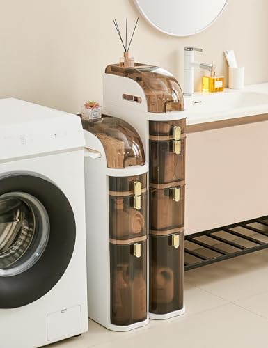UFORU Slim Bathroom Storage Cabinet, 4-Tier Narrow Organizer with Wheels | Space-Saving Solution for Small Areas, Waterproof Design, No Assembly Needed, Mobile Storage with Easy Access