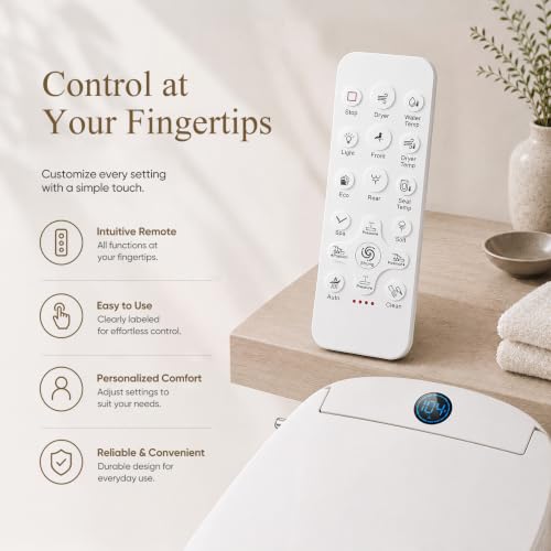 GAICOM Bidet Toilet Seat Elongated, Electric Smart Heated Toilet Seat | Instant Warm Water & Dryer, Multiple Cleaning Modes, Remote Control, Self-Clean Nozzle, Soft Closed, Night Light - color: Ivory