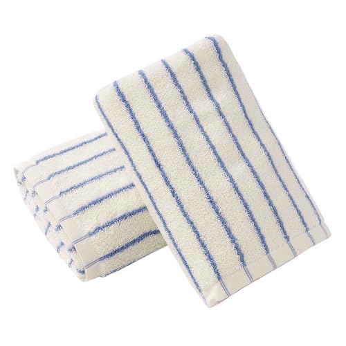HEAVYWOOD Hand Towels Set of 2 Striped 100% Cotton Reversible, Soft & Absorbent Decorative Hand Towel for Bathroom Clearance (White/Blue Stripe, 2Pack) - color: White/Blue Stripe(hand Towel 2 Packs), size: 13.4*29.1(Hand Towel)