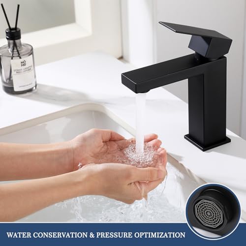Black Bathroom Faucets One Hole Sink Faucet Single Handle 1 Hole Vanity SUS304 Stainless Steel Faucet for Bathroom Sink Matte Black Bathroom Faucet, SF3-BK - color: Matte Black, style: For 1 Hole Sink: Only Faucet (NO Drain)