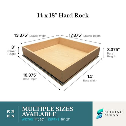 SlidingSusan HardRock MDF Pull-Out Cabinet Drawer Organizer 14"W x 18"D | Heavy Duty (100Lbs) Wooden Pullout Inserts, Soft Close Sliding Shelf for Kitchen Cabinets, Pantry, Storages - Fully Assembled - size: 14x18x3'