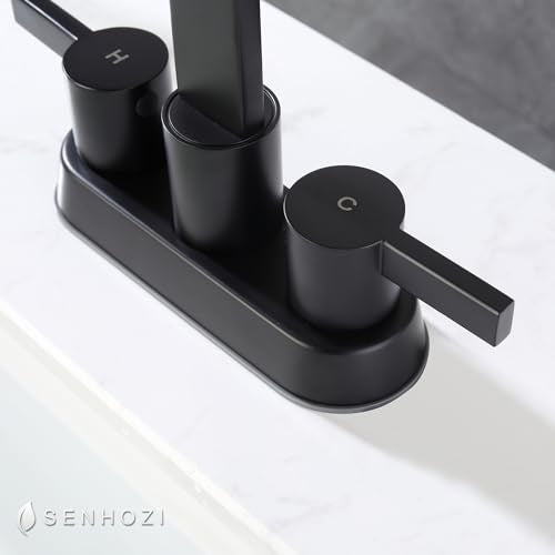 Matte Black Bathroom Faucets 3 Hole, 4 Inch Centerset Faucet | 4 Inch Centerset Bathroom Faucet, 360 Swivel Spout, Stainless Steel Bathroom Faucet with Pop Up Drain - color: Matte Black