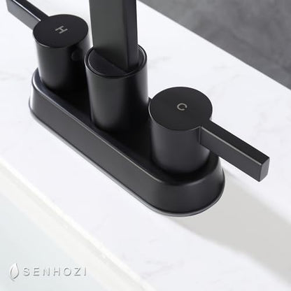 Matte Black Bathroom Faucets 3 Hole, 4 Inch Centerset Faucet | 4 Inch Centerset Bathroom Faucet, 360 Swivel Spout, Stainless Steel Bathroom Faucet with Pop Up Drain - color: Matte Black