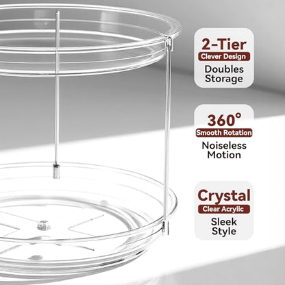 2 Tier Lazy Susan Turntable Organizer for Cabinet, 9.25'' Rotating Spice Rack Organization for Kitchen, Pantry, Bathroom, Vanity, Countertop, Medicine Storage, Seasoning Spice Organizer, 1 Pack - size: 1 PACK Clear
