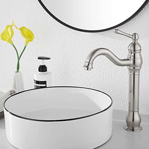 360° Swivel Single Handle One Hole Bathroom Vessel Sink Faucet Matching Pop Up Drain Without Overflow Brushed Nickel - color: Brushed Nickel, size: Vessel
