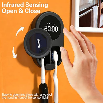 iHave UV Toothbrush Sanitizer Holder 2 Slots Wall Mounted Wave Sensor Auto - color: Black