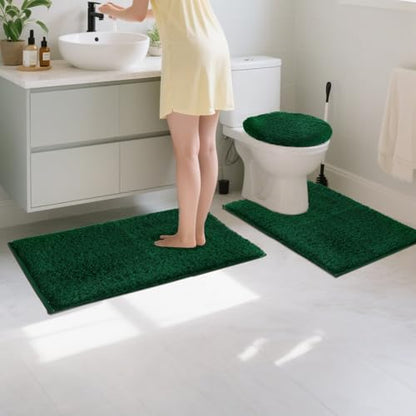Shower Curtain Sets with Rugs and Adjustable Toilet Seat Cover | 4 Pcs Gark Green Bathroom Sets with Shower Curtain and Rugs and Microfiber Toilet Lid Cover - color: Gark Green