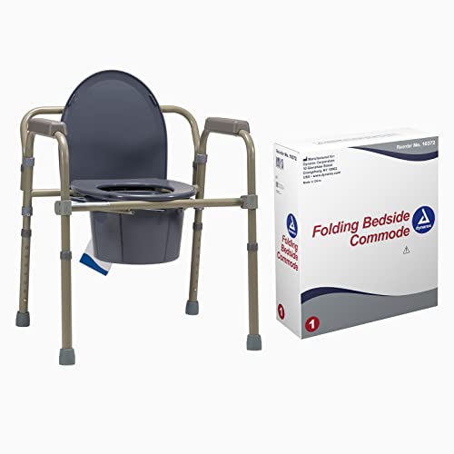 Dynarex Folding Bedside Commode, 3 in 1 Portable Toilet Chair for the Elderly and Disabled, Designed for Free Standing Use, as a Raised Toilet Seat, and Toilet Safety Rail, 1 Folding Bedside Commode - size: Regular
