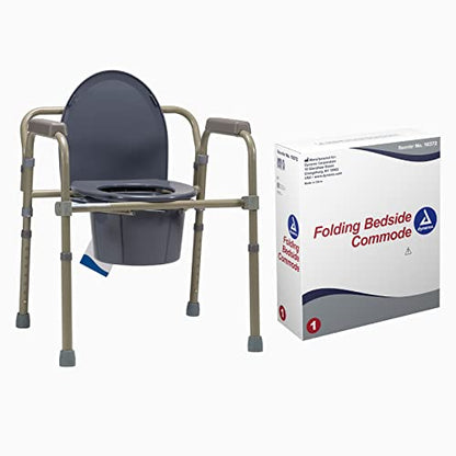 Dynarex Folding Bedside Commode, 3 in 1 Portable Toilet Chair for the Elderly and Disabled, Designed for Free Standing Use, as a Raised Toilet Seat, and Toilet Safety Rail, 1 Folding Bedside Commode - size: Regular