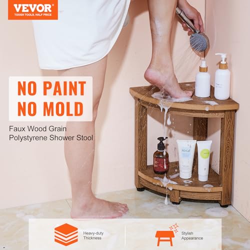VEVOR 16.5" Shower Stool, HDPS Waterproof Shower Bench for Inside Shower, 350lbsCorner Shower Stool for Shaving Legs, Plastic Shower Seat with Storage Shelf for Inside & Outside Shower
