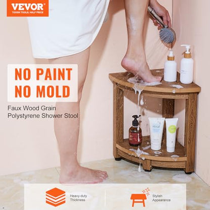 VEVOR 16.5" Shower Stool, HDPS Waterproof Shower Bench for Inside Shower, 350lbsCorner Shower Stool for Shaving Legs, Plastic Shower Seat with Storage Shelf for Inside & Outside Shower
