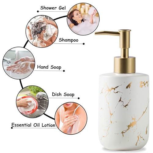 Soap Dispenser White and Gold,300ml/10 Oz Luxurious Hand Soap Bottle with Plastic Pump Gold,Ceramic Liquid Soap Dispenser for Bathroom, Kitchen, Dish Soap,Lotion,Liquid Soap - color: White