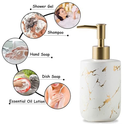 Soap Dispenser White and Gold,300ml/10 Oz Luxurious Hand Soap Bottle with Plastic Pump Gold,Ceramic Liquid Soap Dispenser for Bathroom, Kitchen, Dish Soap,Lotion,Liquid Soap - color: White