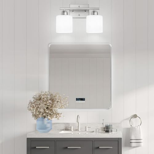 Brushed Nickel Bathroom Light, Anti-Rust Finish 2 Light Bathroom Vanity Light Brushed Nickel, Milky White Frosted Glass Shades, E26 Socket - color: Nickel & Milky White Glass, size: 2-Light