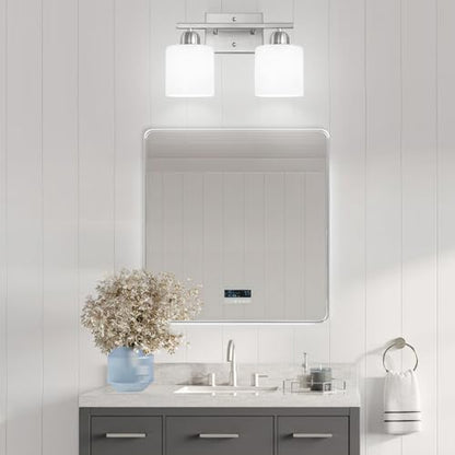Brushed Nickel Bathroom Light, Anti-Rust Finish 2 Light Bathroom Vanity Light Brushed Nickel, Milky White Frosted Glass Shades, E26 Socket - color: Nickel & Milky White Glass, size: 2-Light