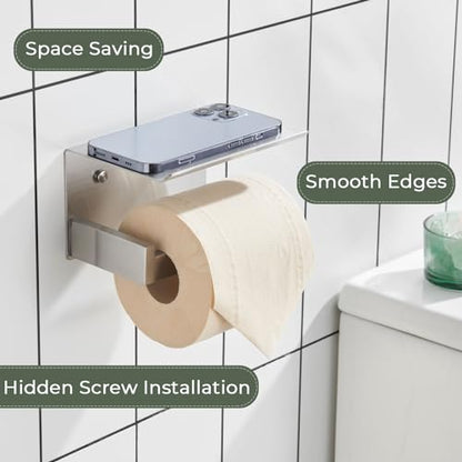 KOKOSIRI Toilet Paper Roll Holder Brushed Nickel Toilet Paper Holder with Shelf Stainless Steel Bathroom Dispenser Wall Mounted, B2010BR - color: Brushed Nickel, size: With Shelf(1 Pack)