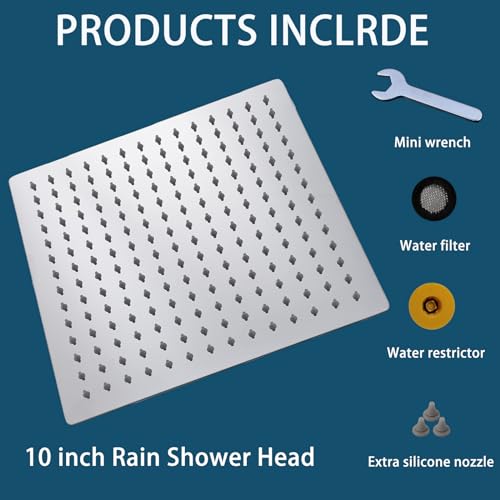 Rain Shower head, High Flow Stainless Steel Square Rainfall ShowerHead, Waterfall Bath Shower Body Covering, Ceiling or Wall Mount (10" Chrome Finish) - size: 10 Inch