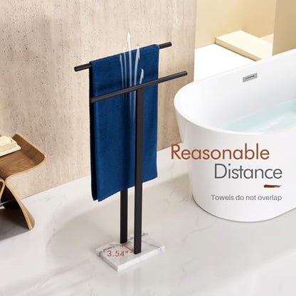 KOKOSIRI Free Standing Towel Racks Matte Black 2-Tier Towel Holder for Bathroom Floor Stand with Heavy Marble Base Thicken Steady Design Stainless Steel THS0005-BK - color: Matte Black
