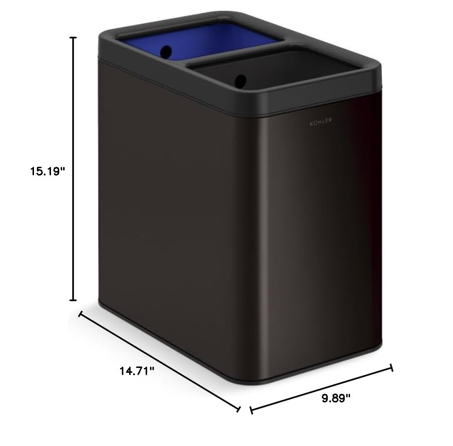 Kohler K-31315-BST 22-Liter Dual-Bin Open-Top Trash Can, Black Stainless Steel - color: Black Stainless Steel, size: 5.8 Gallon - Open Top