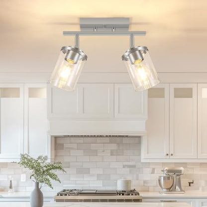 FadimiKoo 2-Lights Brushed Nickel Kitchen Track Lighting Fixtures Ceiling Mount, Adjustable Hallway Light Fxitures with Clear Glass Shade, Modern Spotlight Fixtures for Living Room Foyer Stairway - color: Brushed Nickel, size: 2-Lights