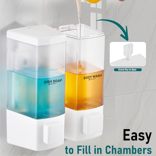 Pollock Shampoo and Conditioner Dispenser 2 Chamber * 500ML | Shower Soap Dispenser Wall Mounted, Body Wash Dispenser No Drill, Refillable Shower Dispenser for Bathroom - color: Blk-zt-53-w2