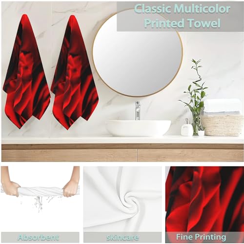Rose Hand Towels Set, Abstract Red Rose & Black Leaves Polyester Cotton Soft Bath & Kitchen Towels 14x28 - color: Abstract Red Rose and Black Leaves