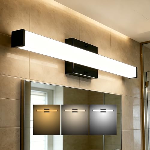 36in LED Bathroom Vanity Light(3000K/4000K/5000K, Brightness Dimmable), 15W Black Bathroom Light Fixtures Over Mirror, IP44 Modern Bath Vanity Light Bar 120V, ETL Listed - size: 36in
